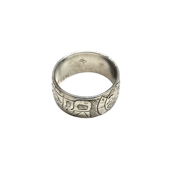 3/8” Wolf Moon Native Art Silver Ring - Picture 4 of 4